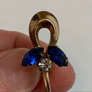 Bal-Ron Gold Filled Blue Clear Rhinestone Vintage Screw Back Earrings Signed